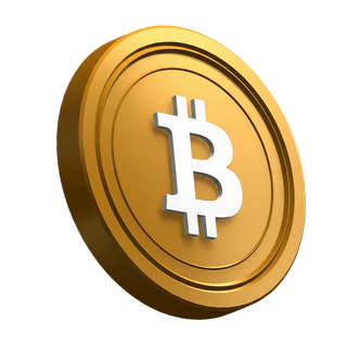 Moneda de Bitcoin BTC inclinada usada como recurso visual en la sección principal