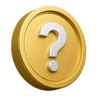 Moneda decorativa 3D de oro con signo de pregunta en una página de FAQ